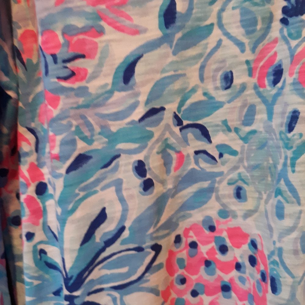 Lilly Pulitzer Blue, Pink & Navy Floral Tunic with White Trim - Picture 2 of 4